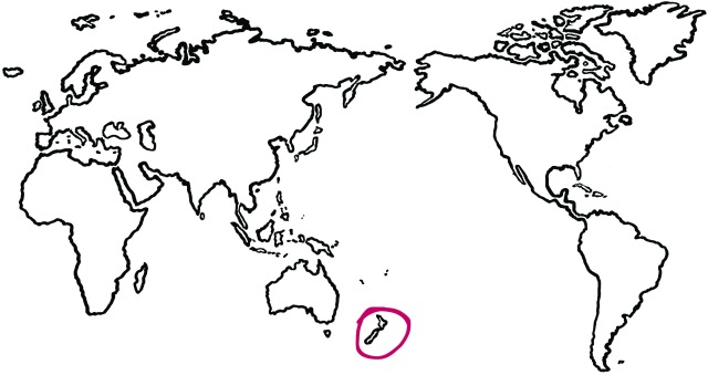 world map with New Zealand circled